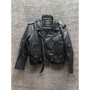 Leather King Thinsulate Cropped Leather Motorcycle Jacket Black Mens Size 46